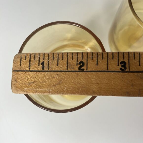 Amber Yellow Glass Footed Pedestal Goblet Drinking Glass 5" Set of 2 Vintage - Picture 6 of 6